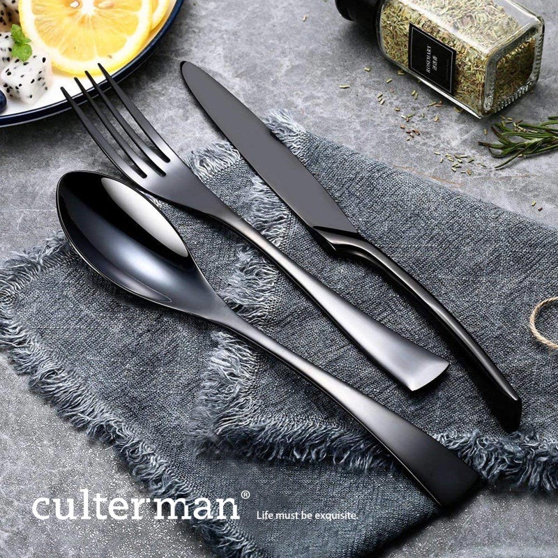 Culterman 20 Piece Black Flatware Silverware Cutlery Sets,unique modern look,Home & Kitchen Stainless Steel Dinnerware/Tableware/Utensils Set For 4,Include Knives/Forks/Spoons Dishwasher Safe - Image 3
